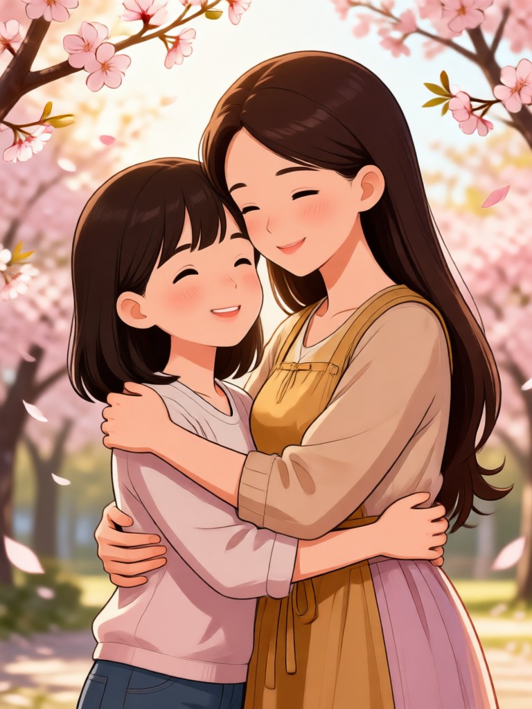 Realistic AI generated mother child hug