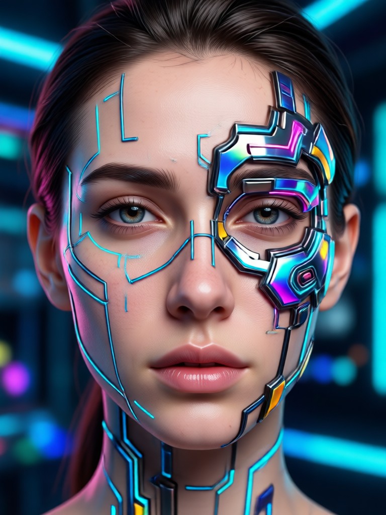 AI Gesicht Generator creating a futuristic cyborg face
