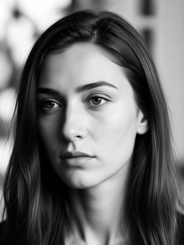 Soft focus AI black and white portrait dreamy