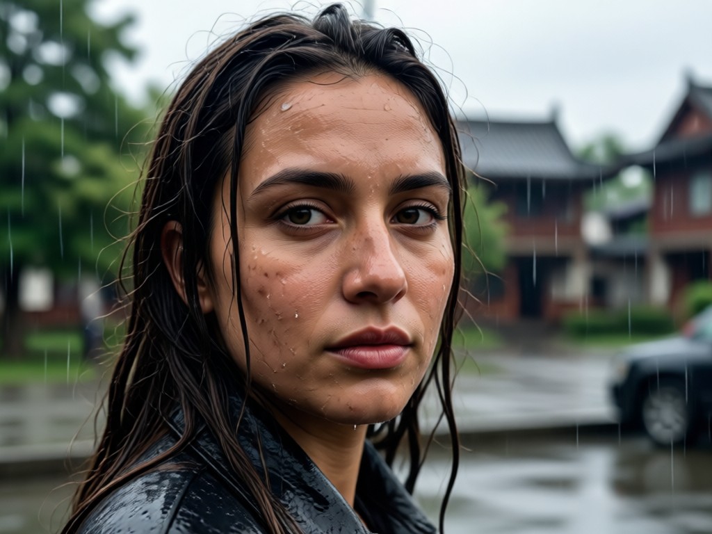 AI generated rain effects on portrait