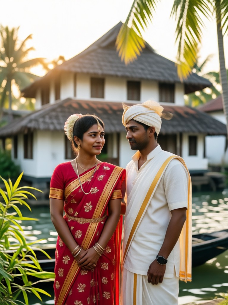 Couple in off white traditional attire with elegant pose