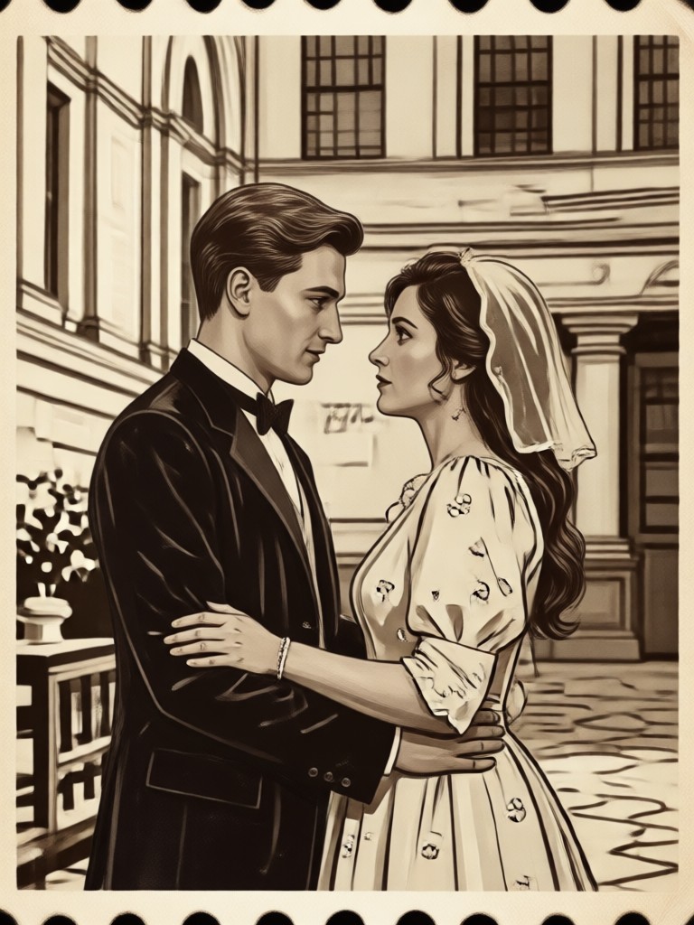 Vintage autumn couple walk video effect
