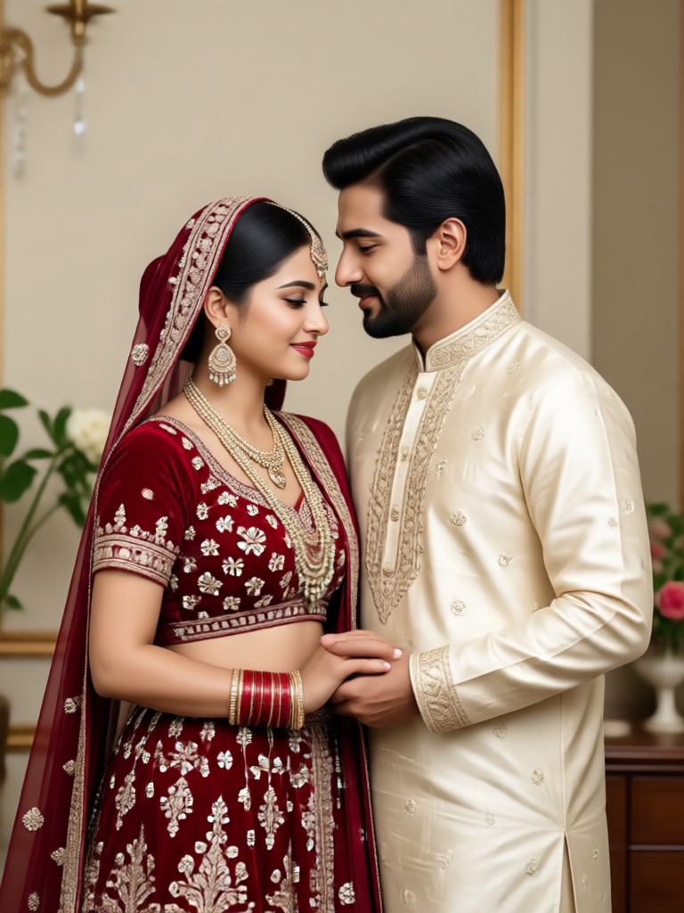 Pakistani couple in festive Eid celebration attire