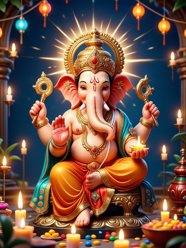 AI generated Lord Ganesha in floral mandap