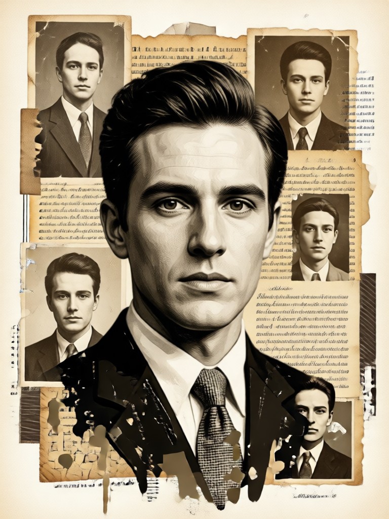 Double exposure vintage portrait art collage