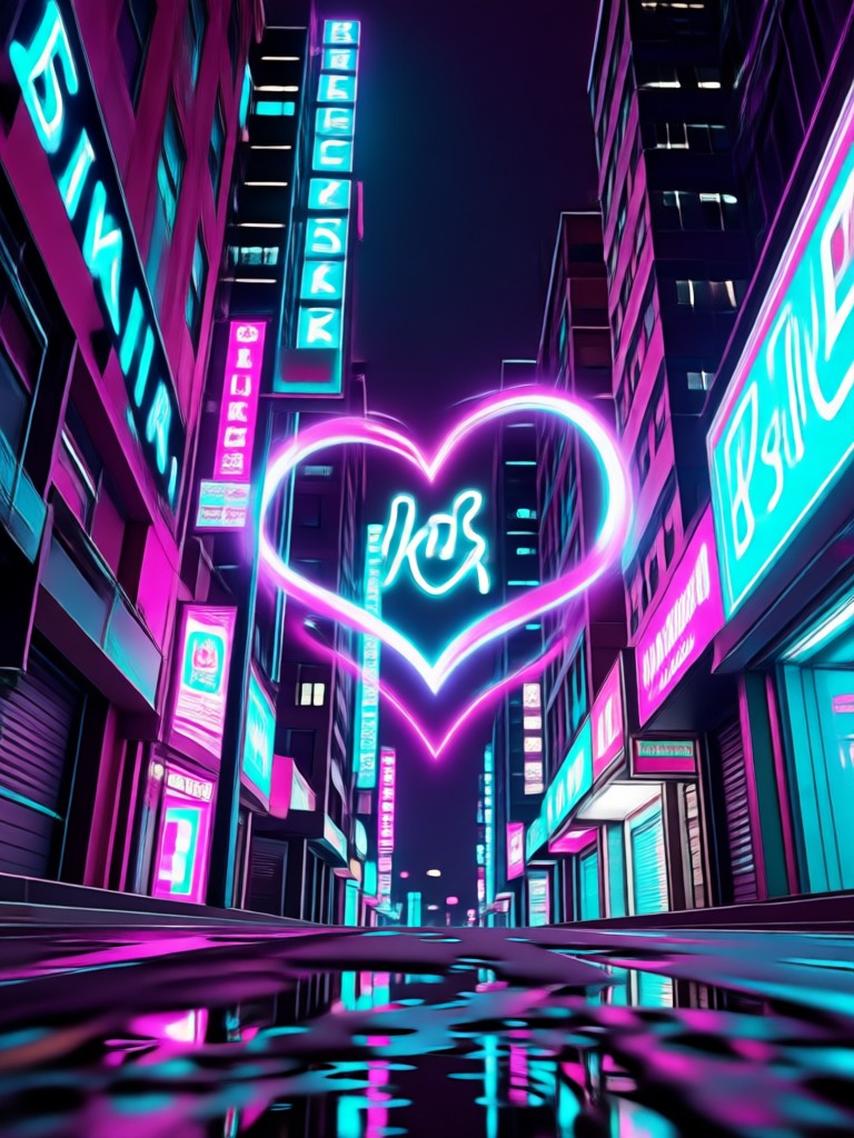 Golden hour style kiss with neon accents