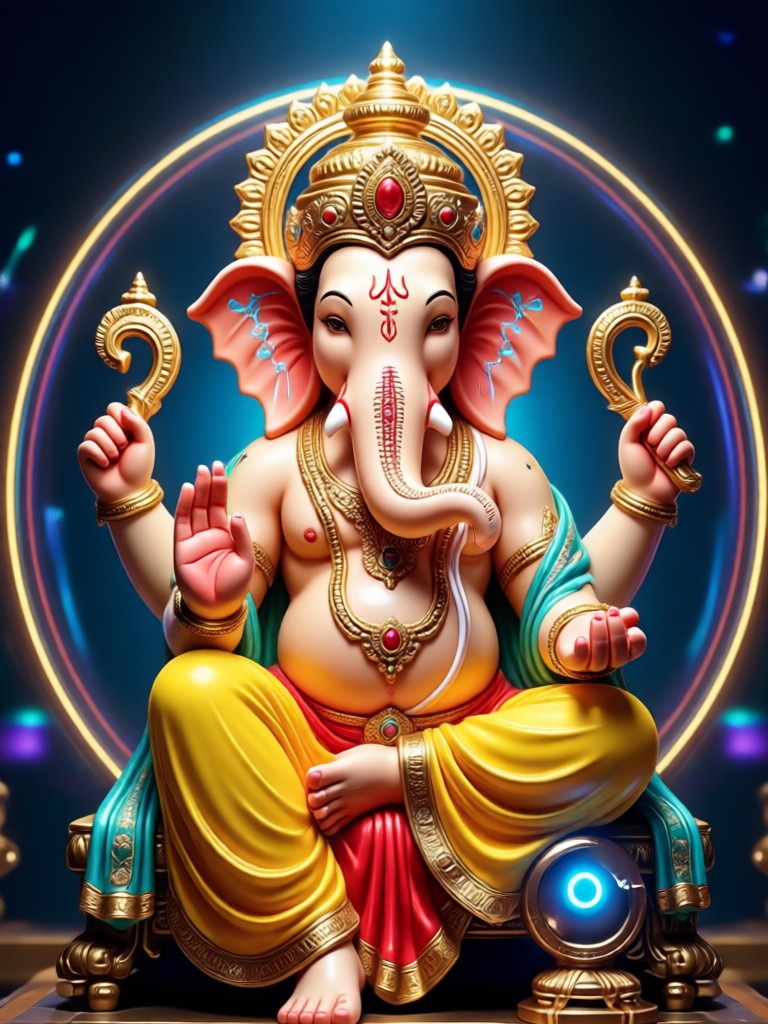 AI video of Ganesha with floral offerings