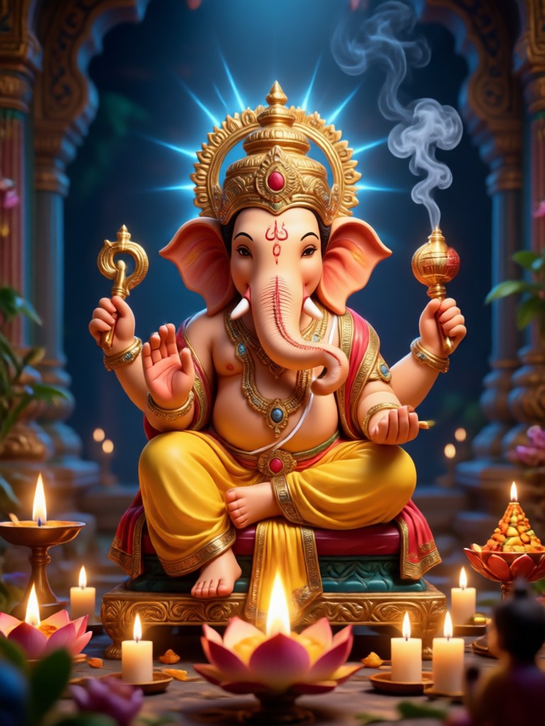 एआई द्वारा मूर्ति पर फूलों की सजावट जोड़ी गई
