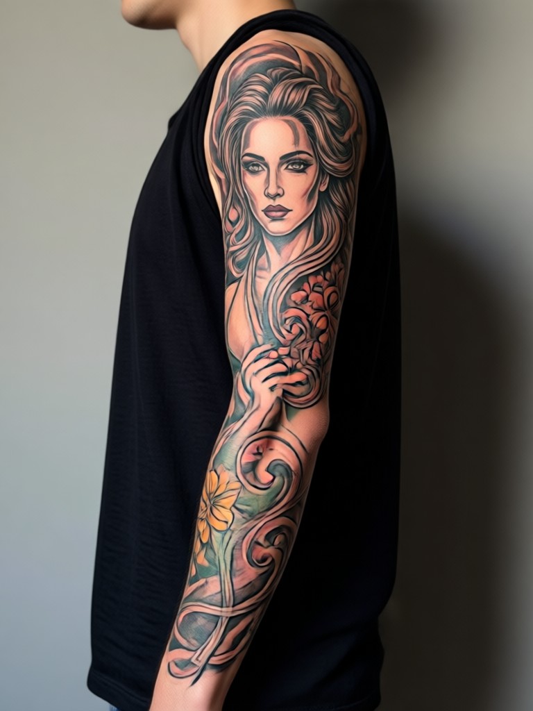Neo traditional animal sleeve tattoo design