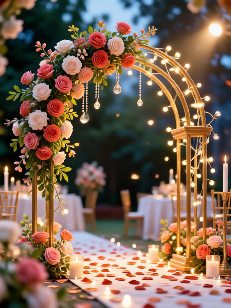 Beach wedding decor with sunset and simple arrangements
