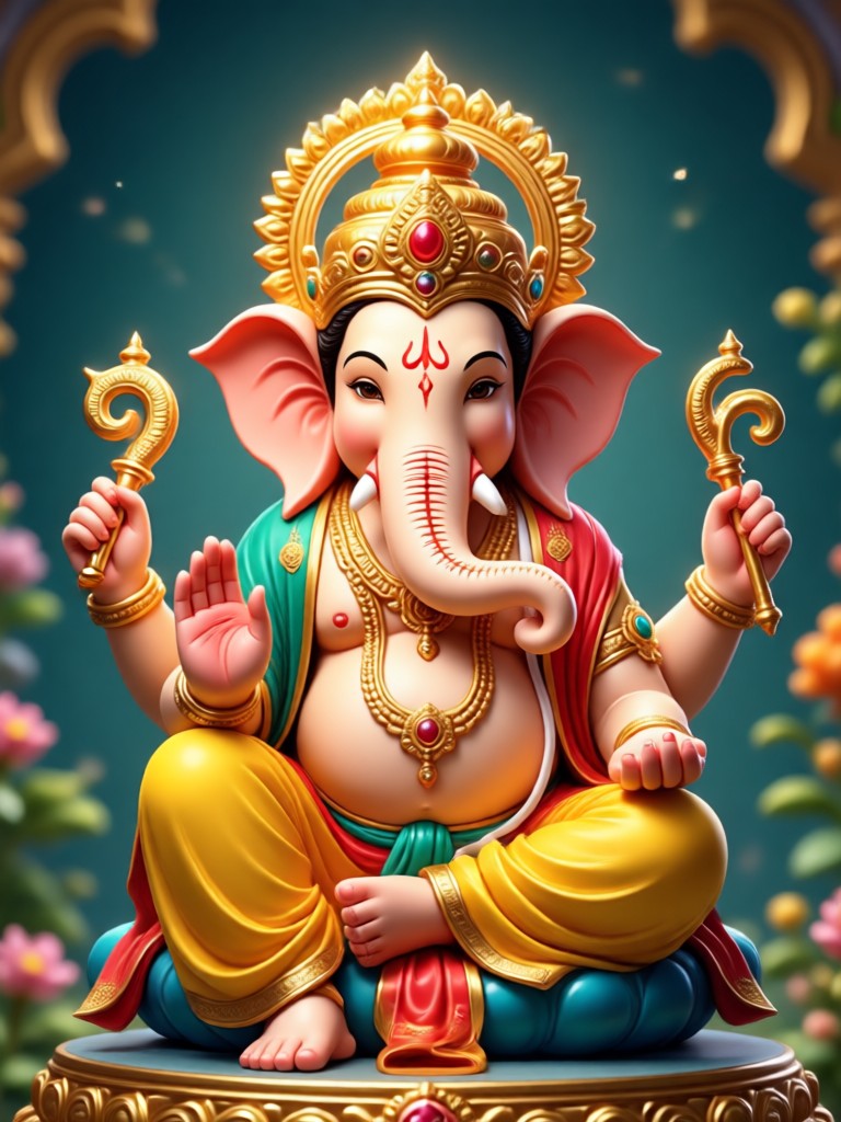 AI Ganesh Ji in traditional Tanjore painting style