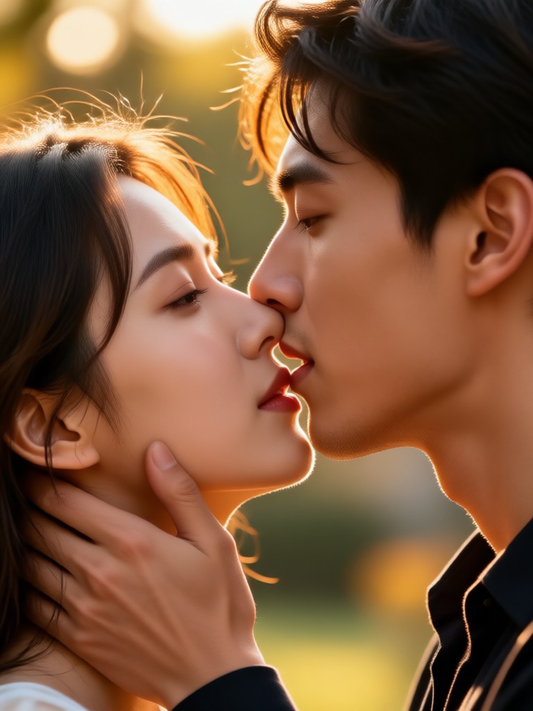 Bridal style romantic AI kiss moment