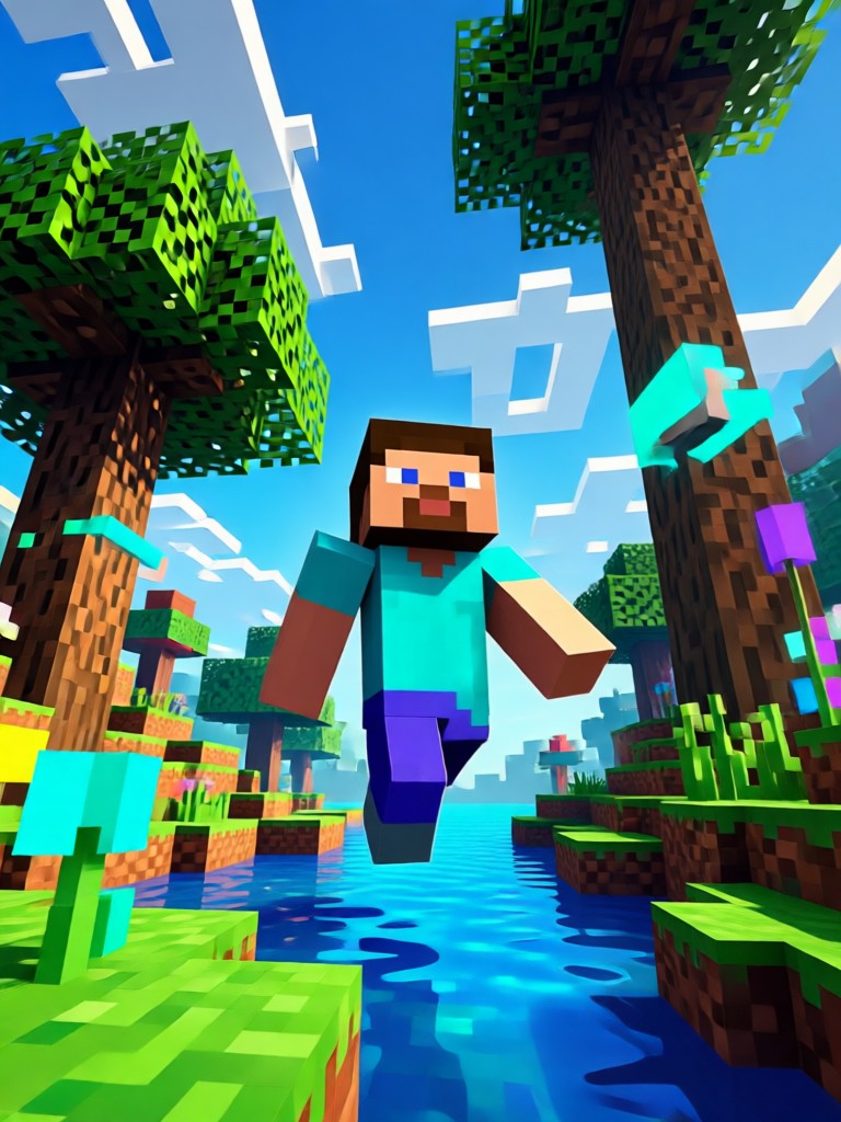 Pixel art style Minecraft scene