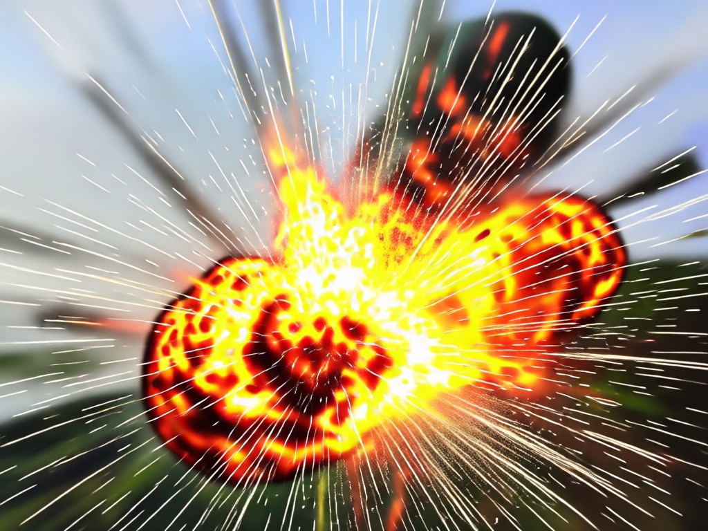 Side-by-side comparison of a simple photo and the AI-edited version with explosion