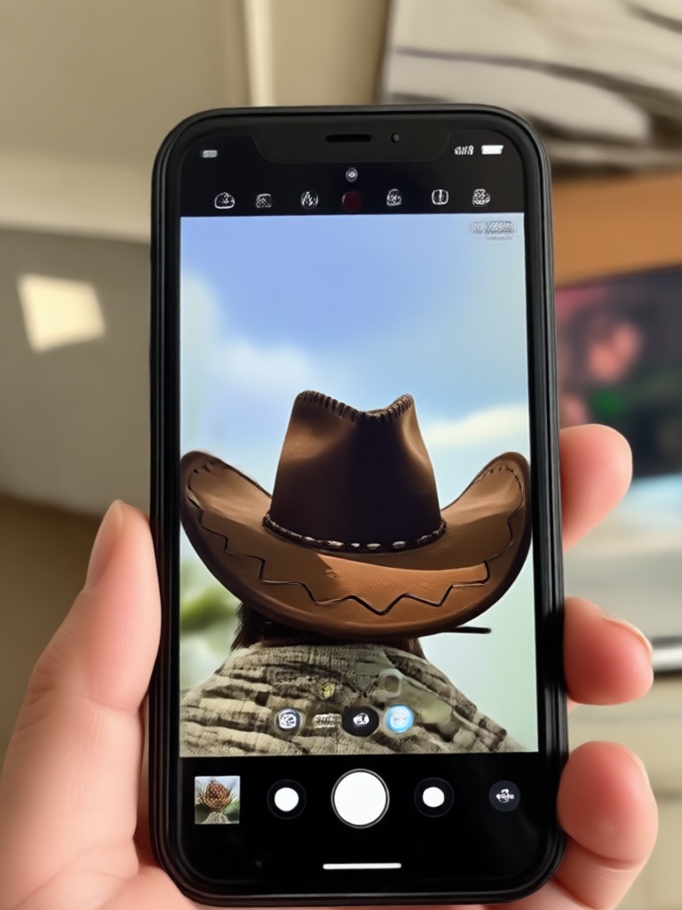Phone screen showing the cowboy hat virtual try on process