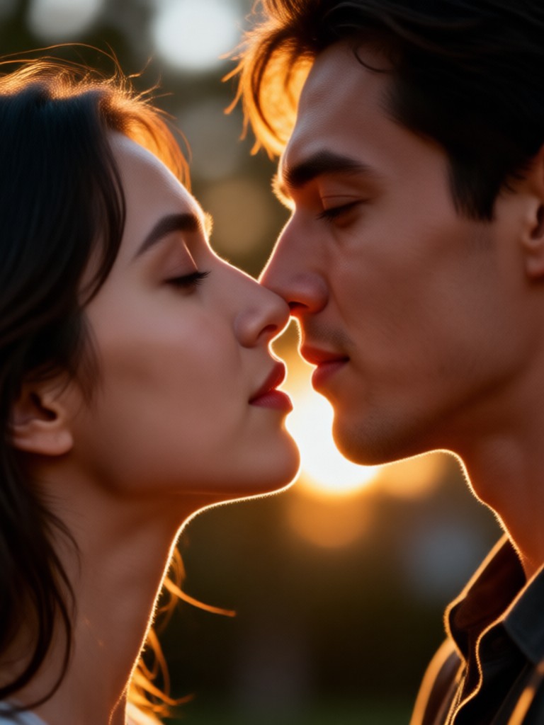 Passionate reunion AI kiss scene