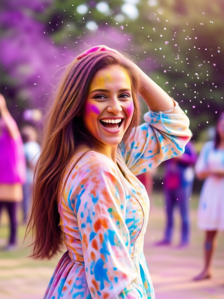 Cinematic Holi photo with AI lighting effects