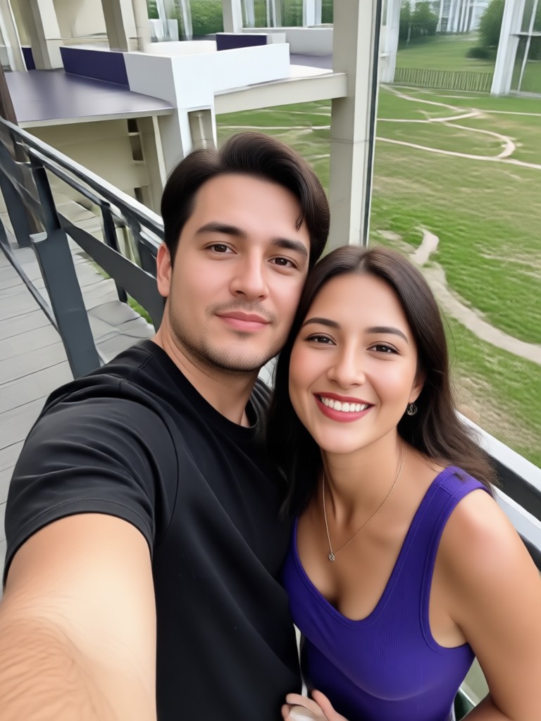 Selfie de pareja aventurera haciendo senderismo