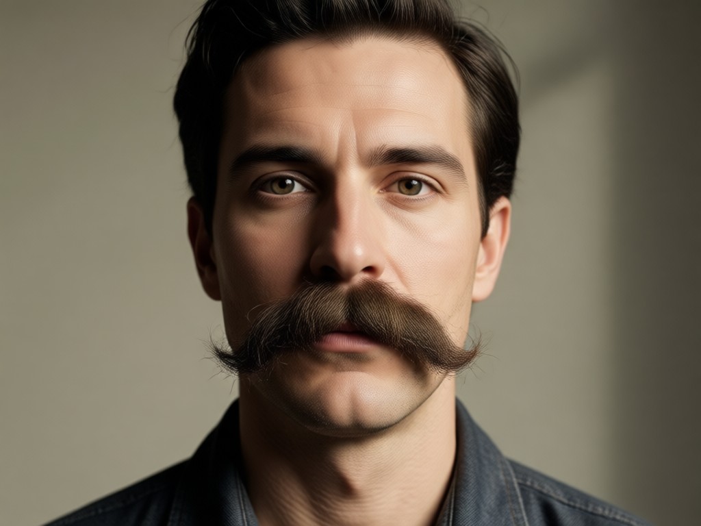Technical side-by-side showing AI analysis of face for mustache placement