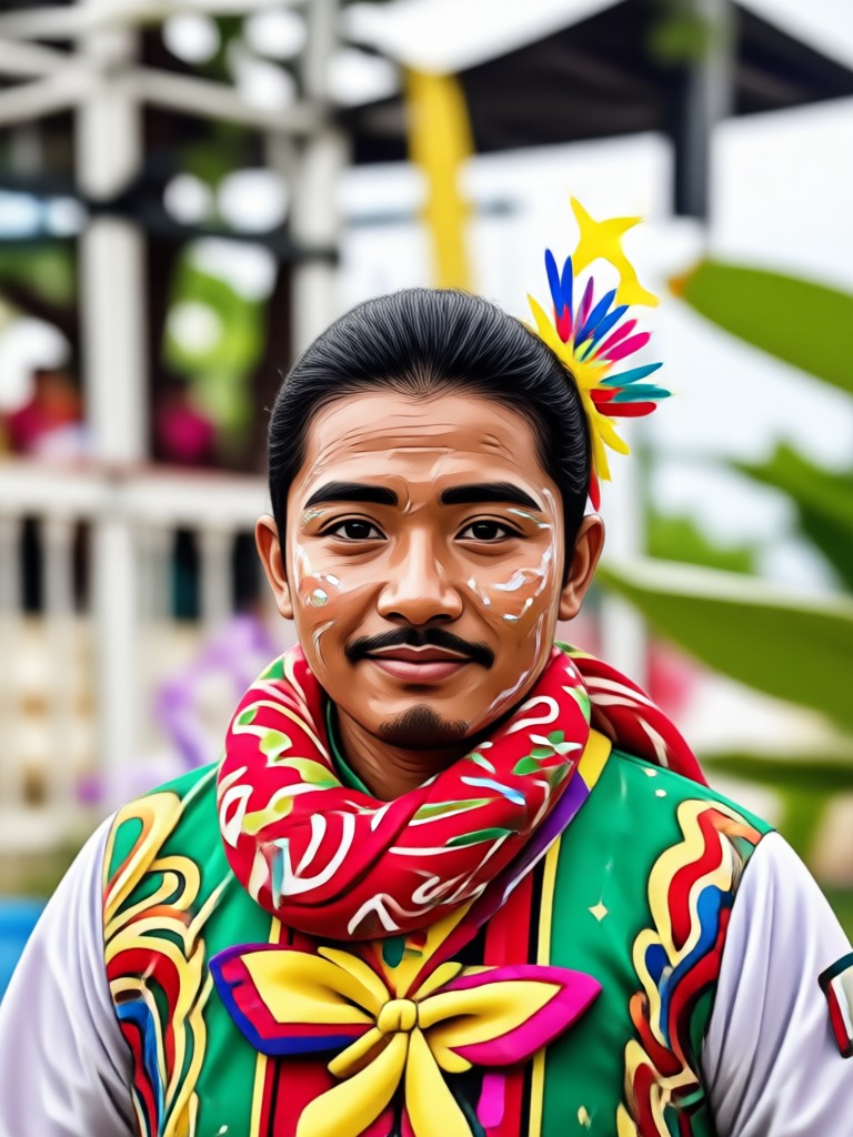 Portrait enhanced with traditional Indonesian batik patterns using AI