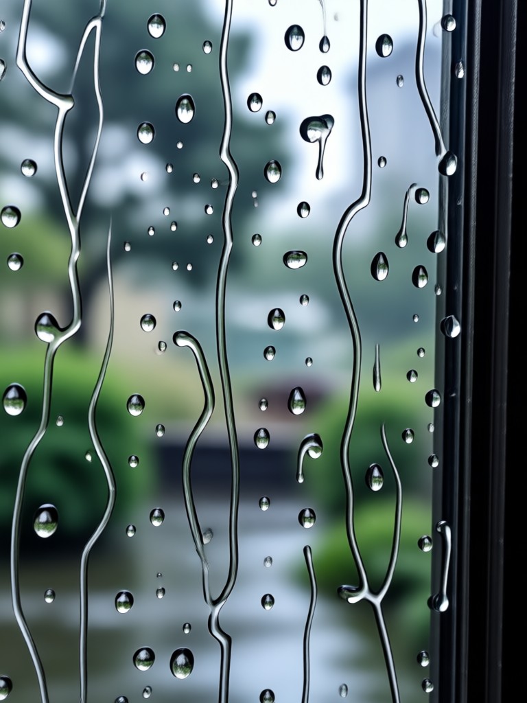 大雨の中の傘のシルエット