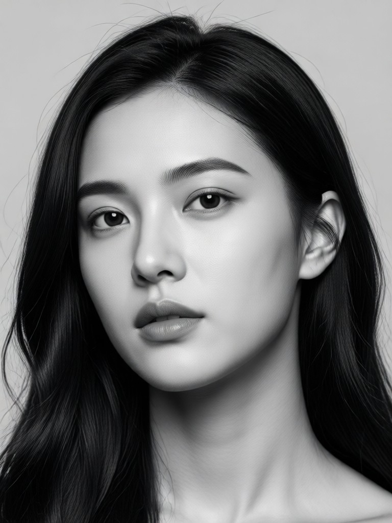 Elegant high key AI monochrome portrait