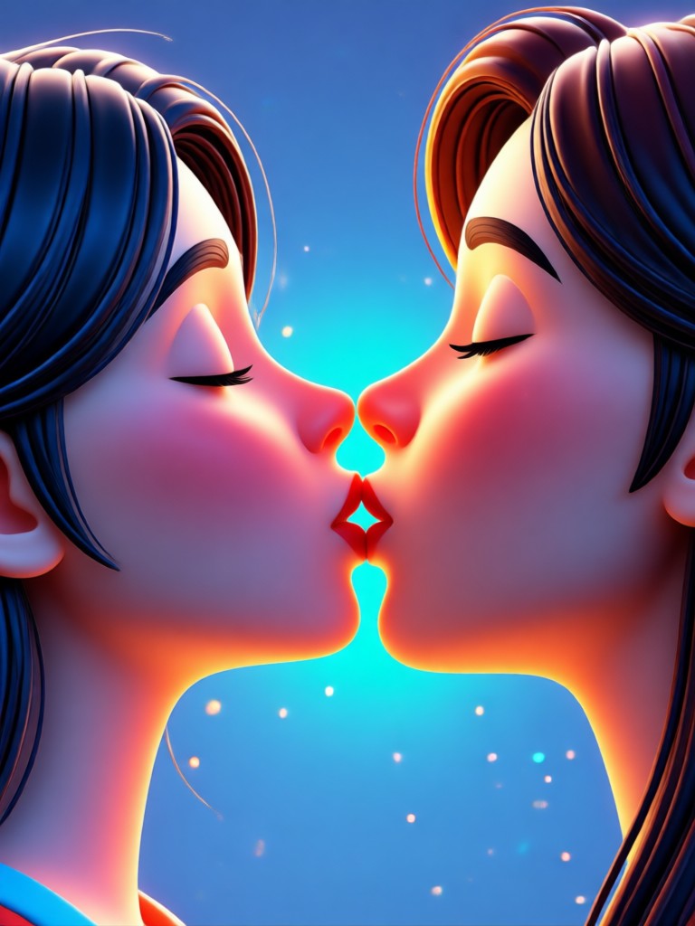Exemplo de animação 3D de beijo com casal romântico