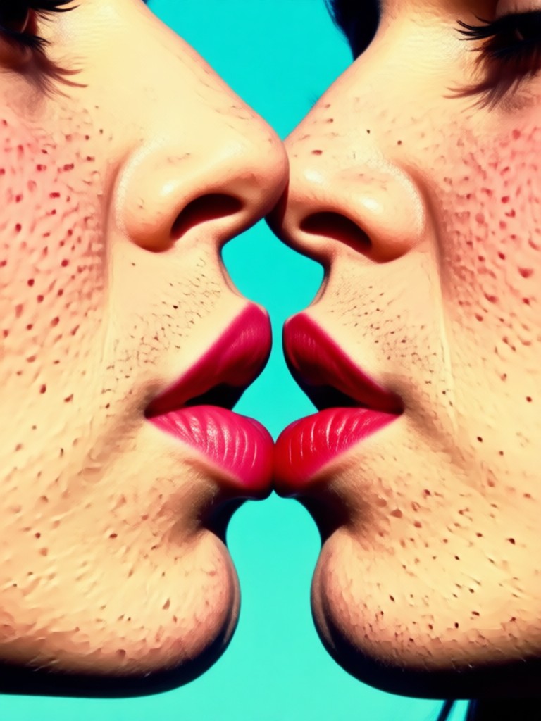 80s neon dream kiss video with pink and blue hues