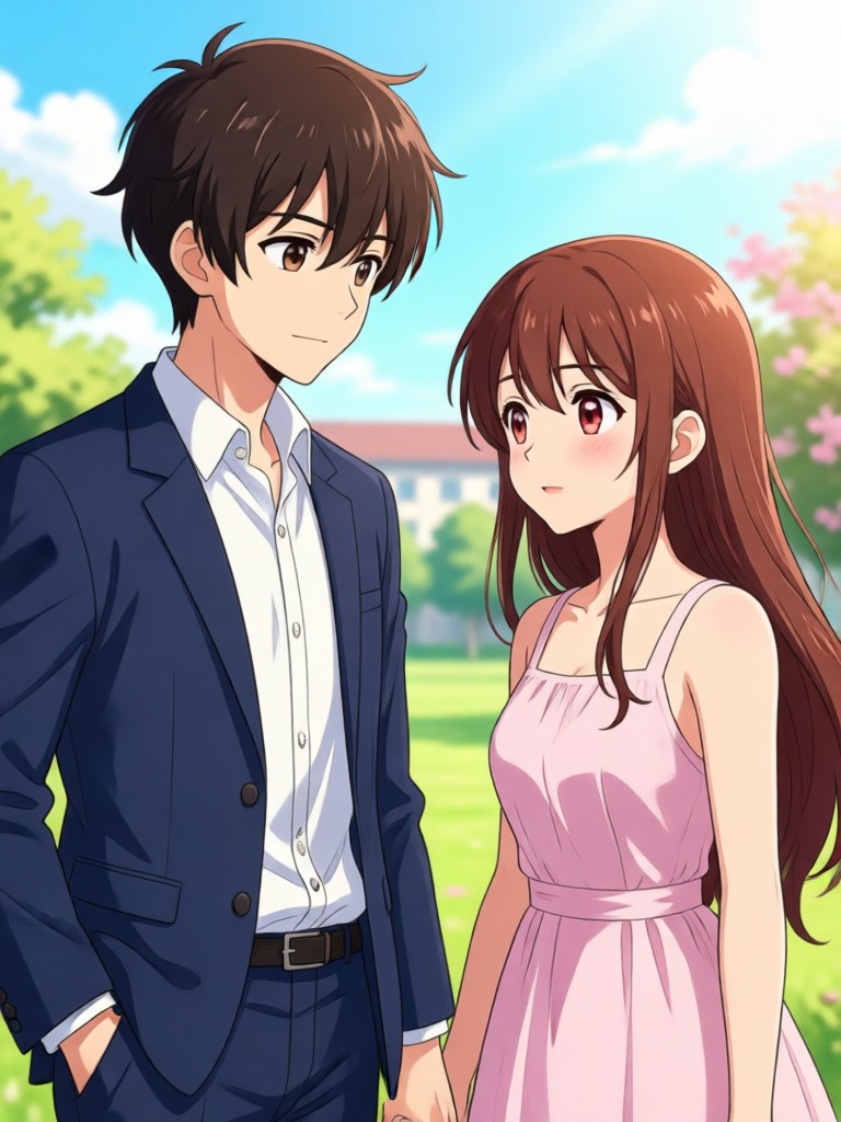 素朴な日常のアニメカップル瞬間