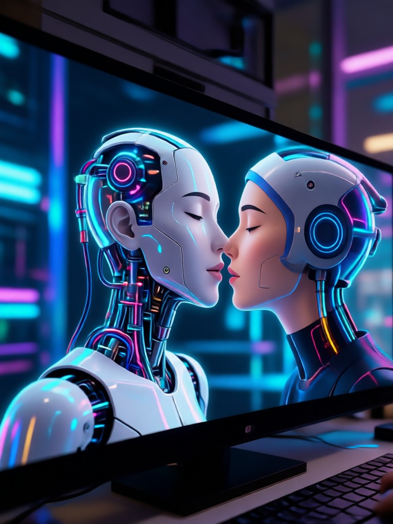 Пример AI видео с поцелуем, показывающий романтическую анимацию