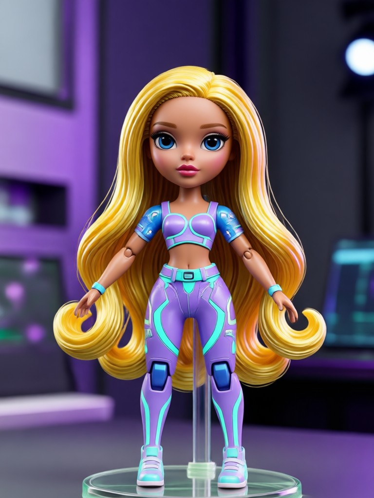 Y2K inspired Bratz doll with baby tee and low rise jeans
