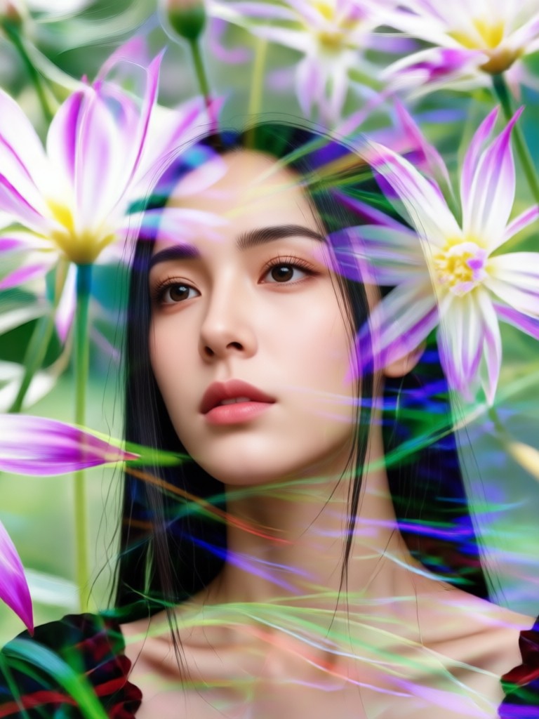 Cherry blossom floral overlay on portrait artistic composition