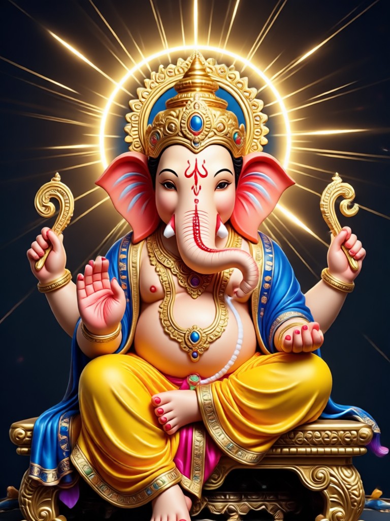 AI art of Ganesh Ji in a peaceful garden