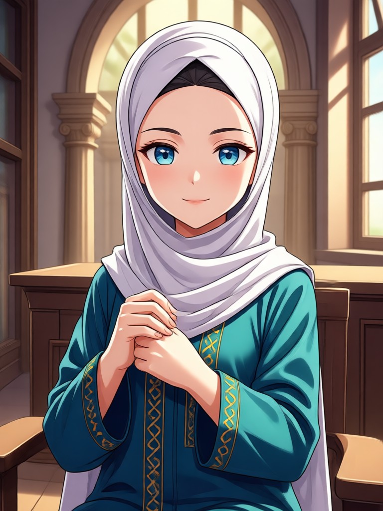 Pose de ação de personagem de anime em roupa esportiva modesta