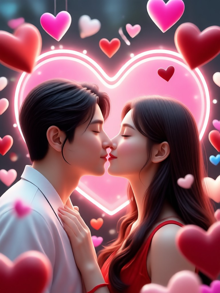 Besito de San Valentín animado y juguetón con corazones