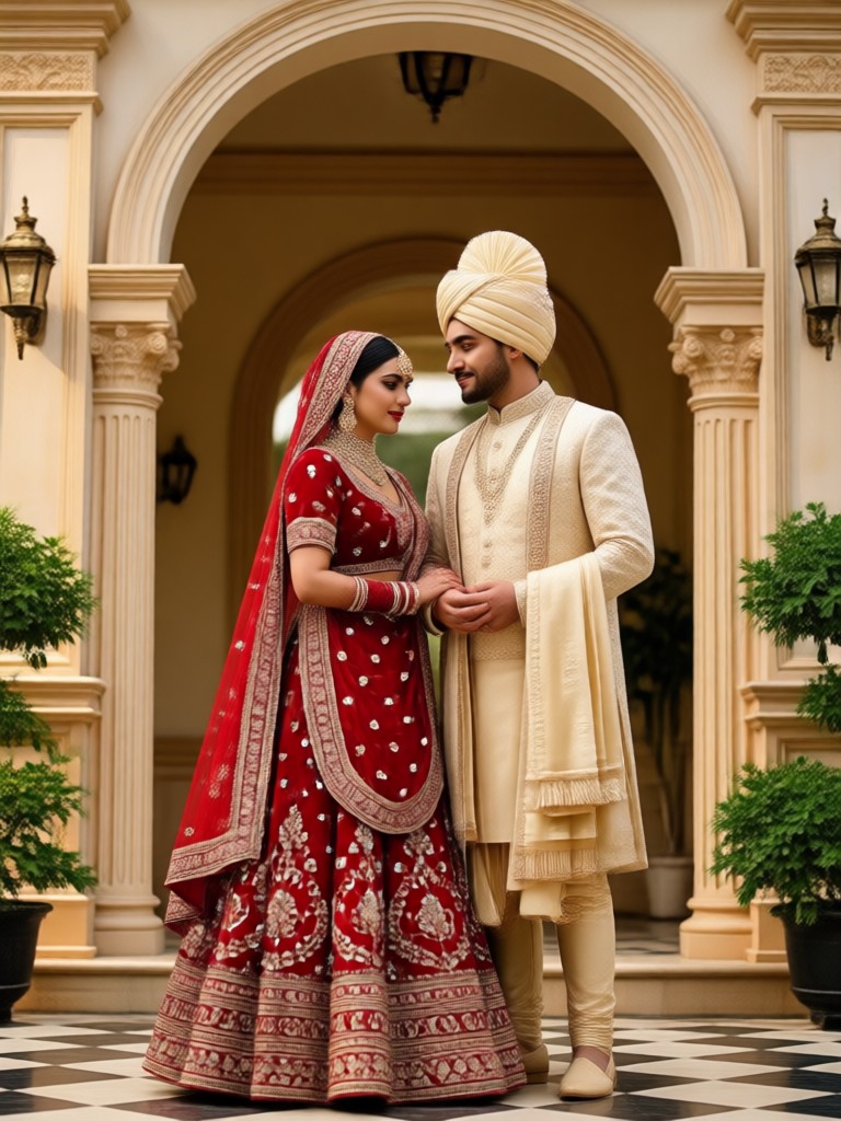 Traditional South Indian silk saree and veshti couple