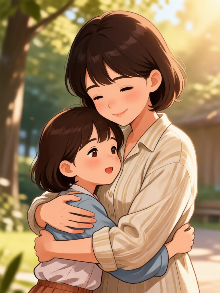 AI generated hug between adult and elderly mother