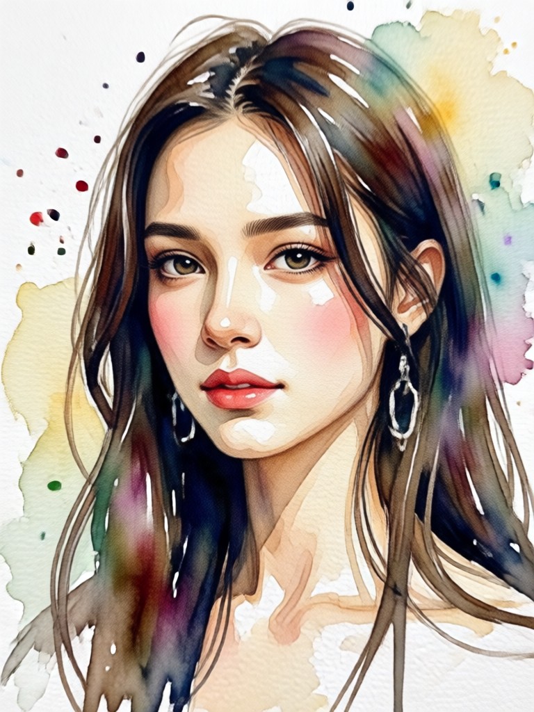Monochrome sepia tone watercolor portrait