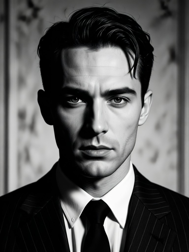 Close-up noir portrait with dramatic side lighting
