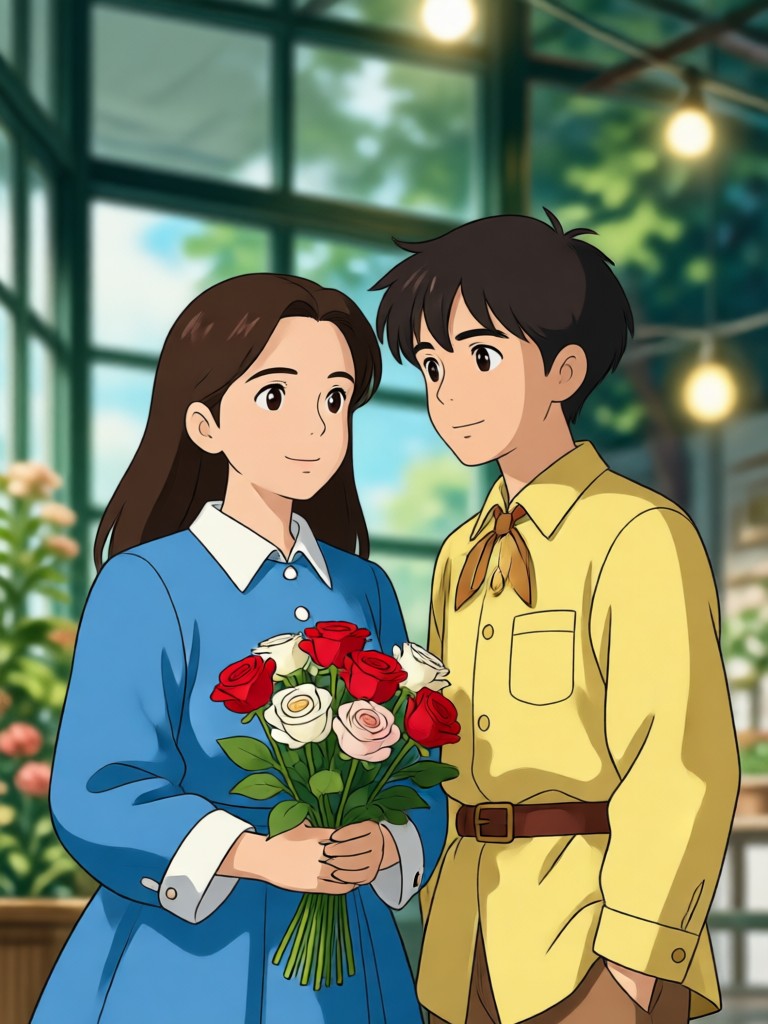 Ghibli filter applied to a modern couple photo