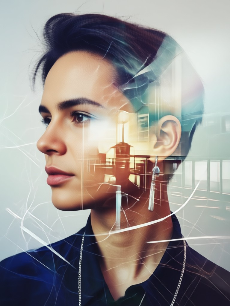 Watercolor style double exposure artwork