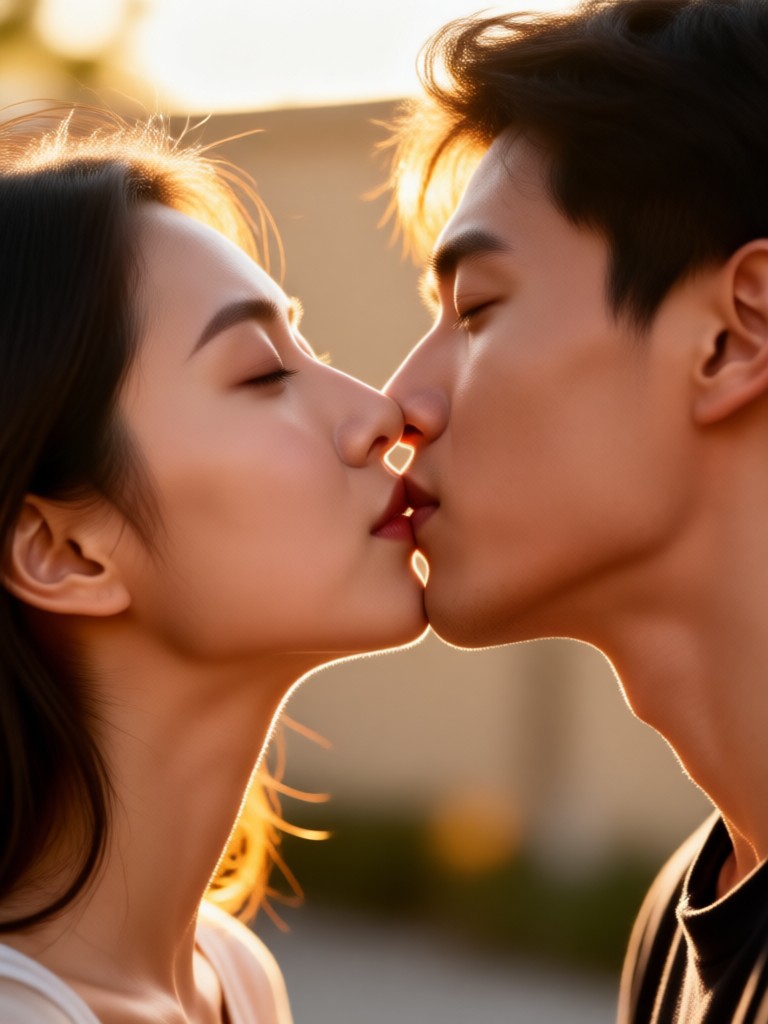 Besos de pareja con efectos mágicos brillantes generados por IA