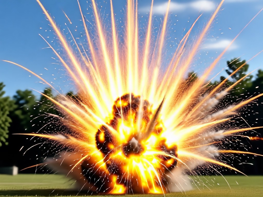 Photo with dramatic orange glow and lens flare from an explosion