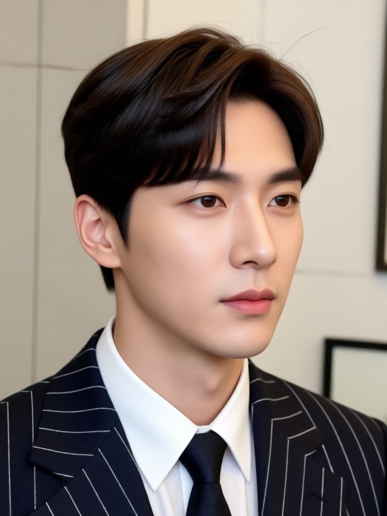 Layered medium length Korean male hair