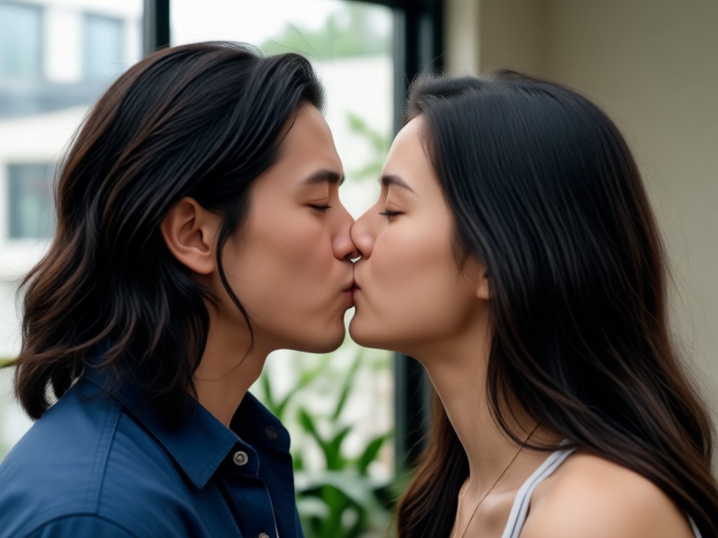 Realistic AI kissing animation detail