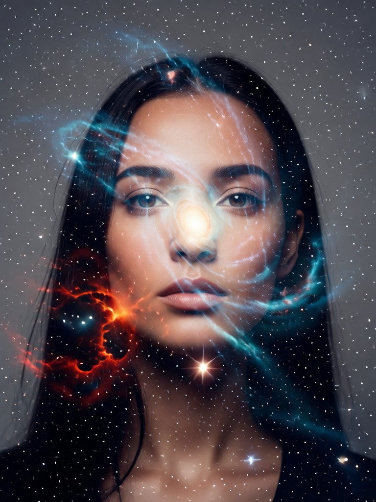 retrato fusionado con galaxia espiral