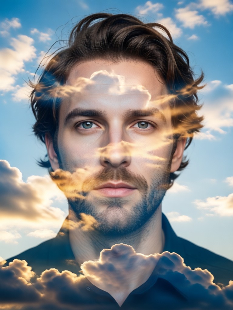 Dramatische Schwarz-Weiß-Doppelbelichtung mit Gewitterwolken