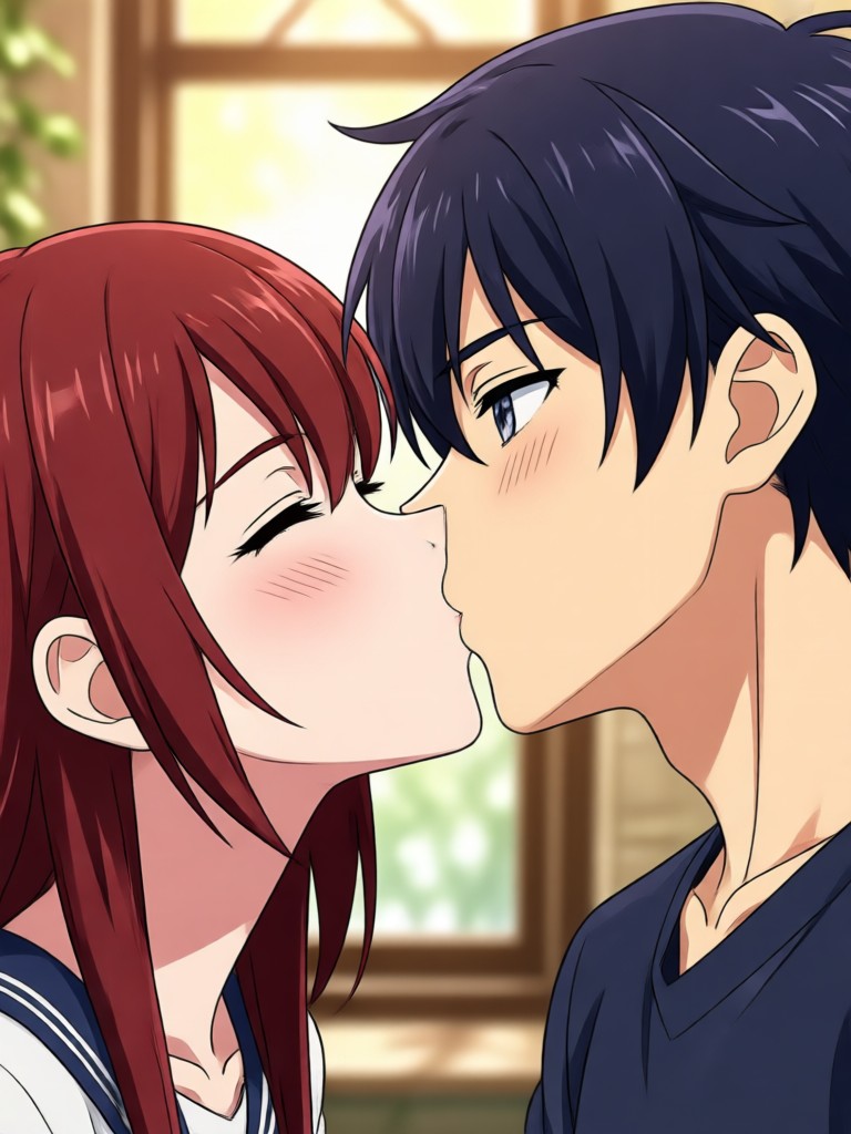 Anime kiss with magical particle effects