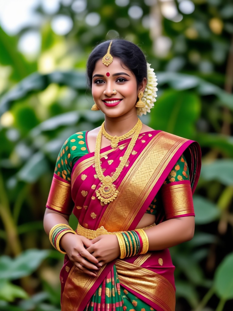 Family photo edited with matching Kerala traditional outfits