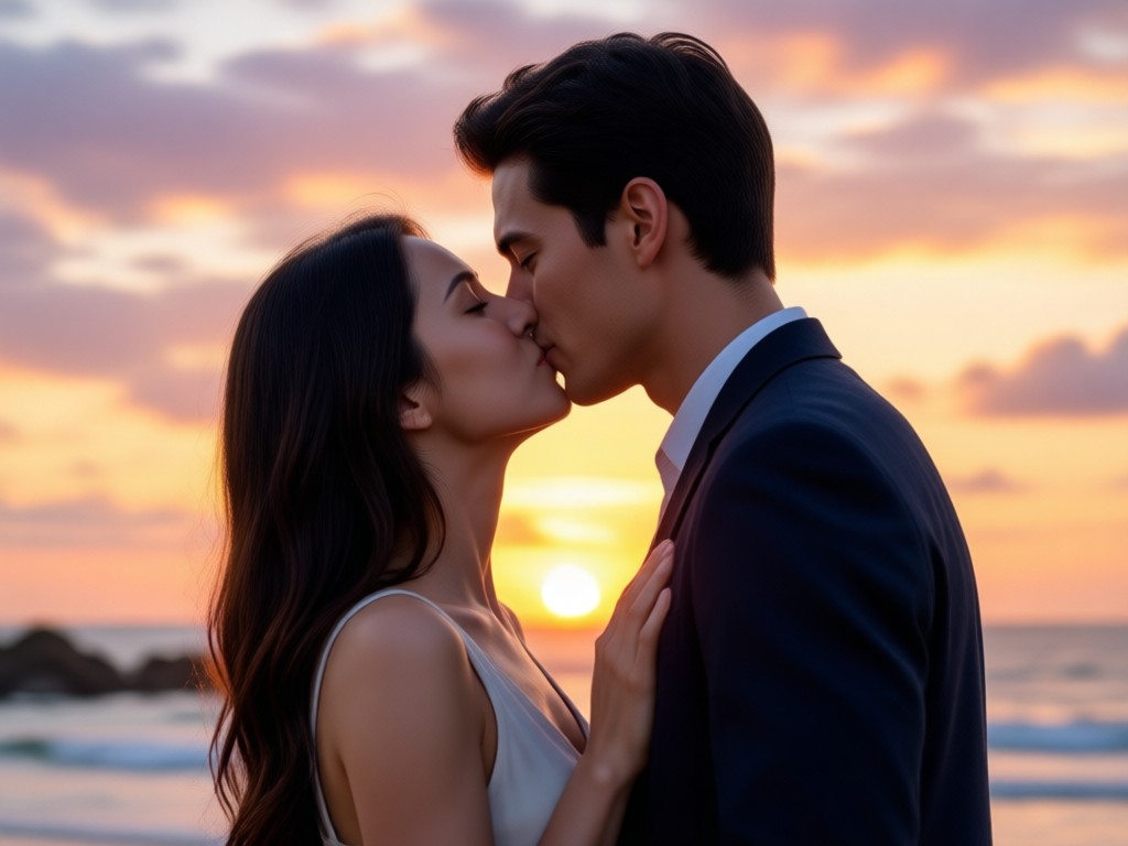 Dramatic lighting and effects in AI kiss video